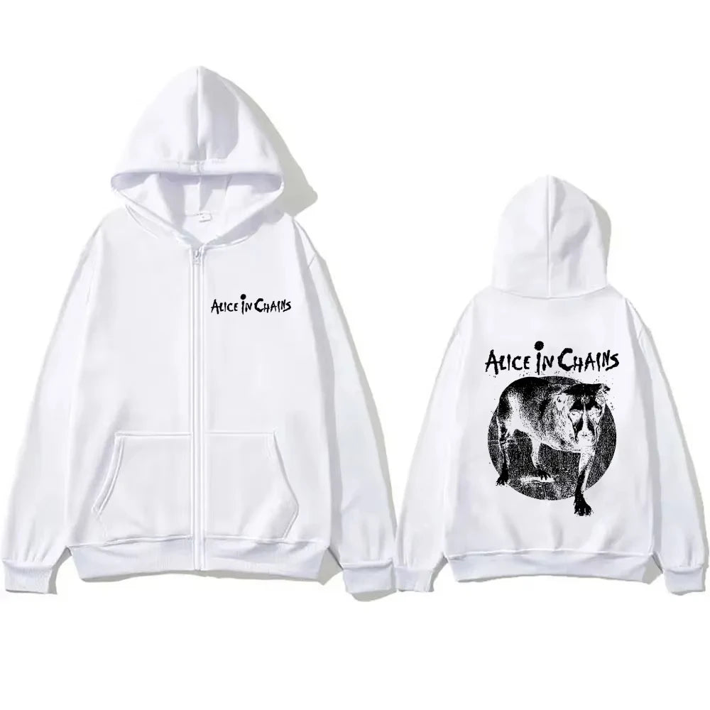 Rock Band Alice in Chains Graphic Print Zipper Hoodie Male Vintage Casual Oversized Zip Up Hoodies Men Women Fashion Jacket Coat