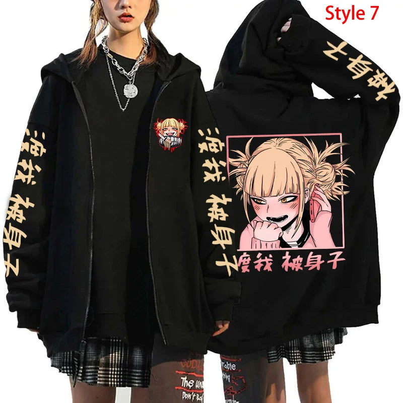 Hot Himiko Toga Anime Cosplay Pullovers Tops Zipper Hoodie Fashion Autumn Winter Long Sleeve Zip Sweatshirts for Man Woman