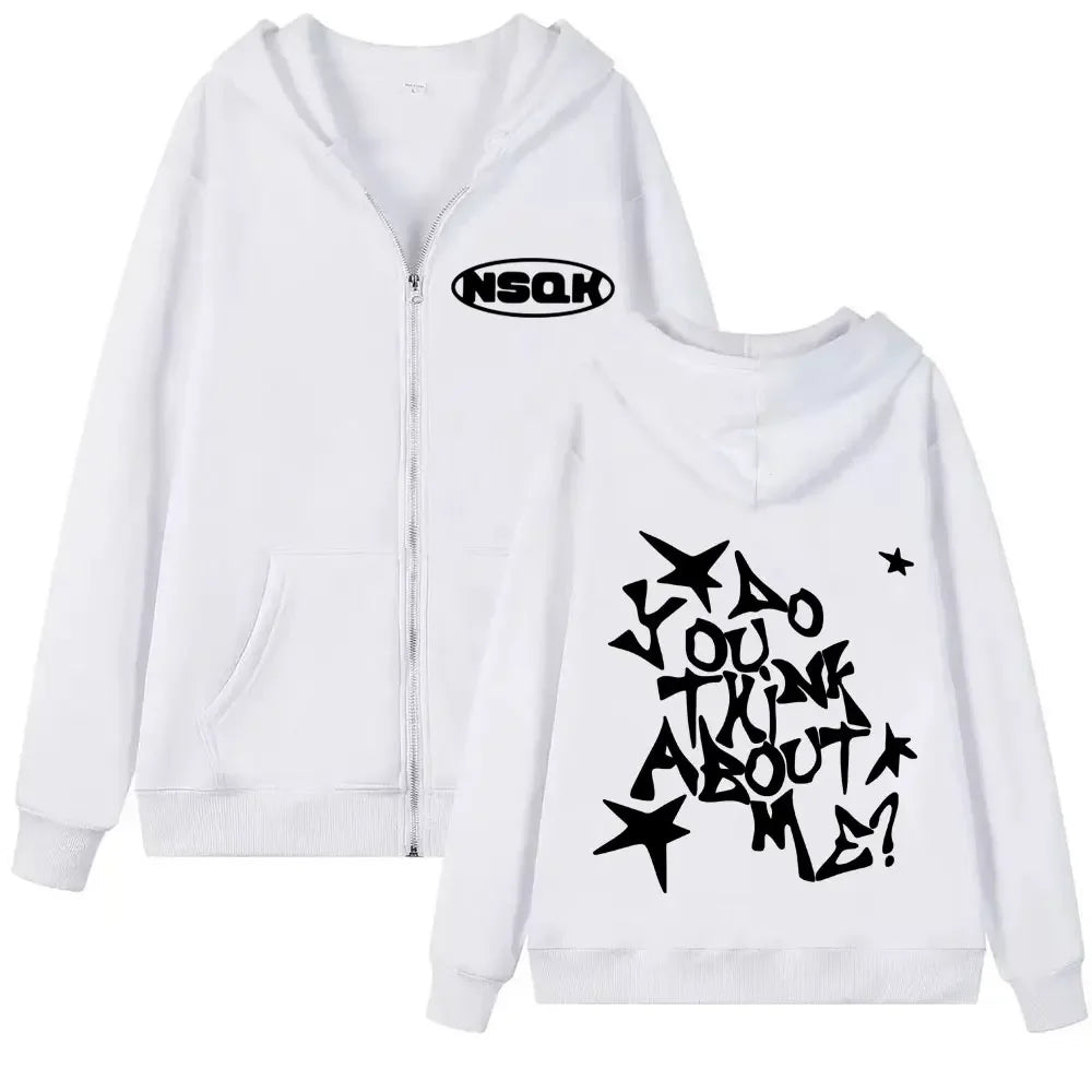 Rapper Nsqk Aoou Thnk about Me Album 2025 Zip Up Hoodie Men Women Hip Hop Zipper Sweatshirts Casual Harajuku Long Sleeve Hoodies