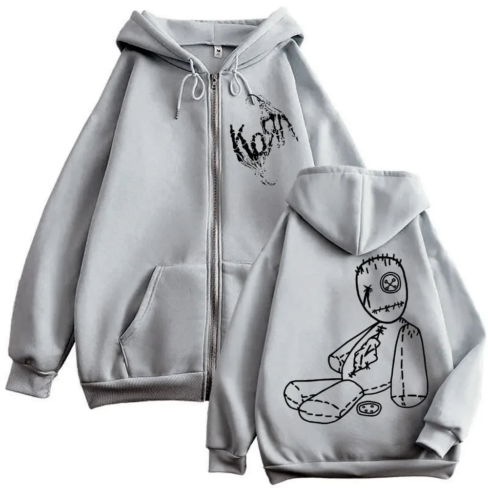 Limited Korn Rock Band Merch Zipper Hoodies Music Album Issues Print Zip Up Sweatshirts Men Women High Quality Fashion Pullovers