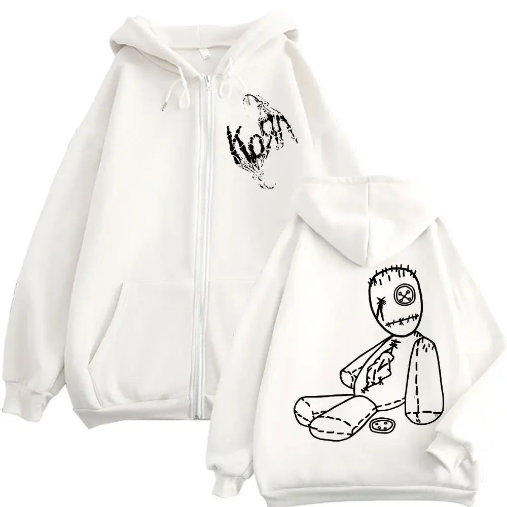 Limited Korn Rock Band Merch Zipper Hoodies Music Album Issues Print Zip Up Sweatshirts Men Women High Quality Fashion Pullovers