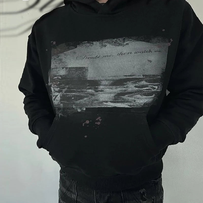 Men's Spring Retro Hoodie Loose Fit Letter Print Fashion Street Punk Top American Style