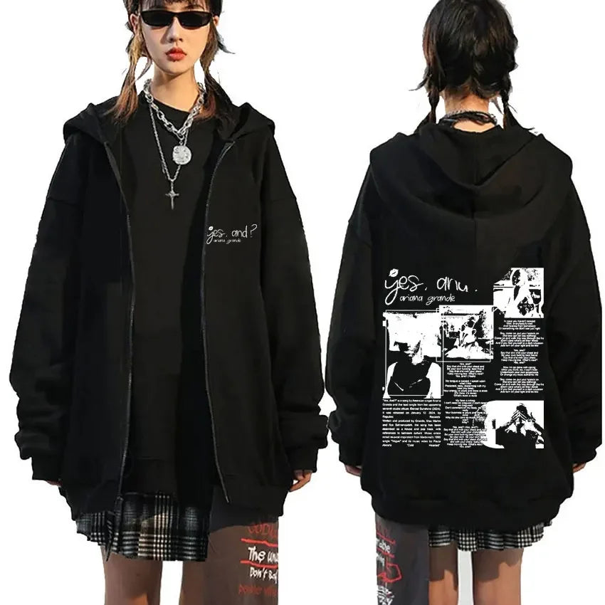 Ariana Grande Zip Hoodie Unisex Oversized Zip Sport Unisex Fashion Hip Hop Zip Jacket Cotton Fleece Fabric