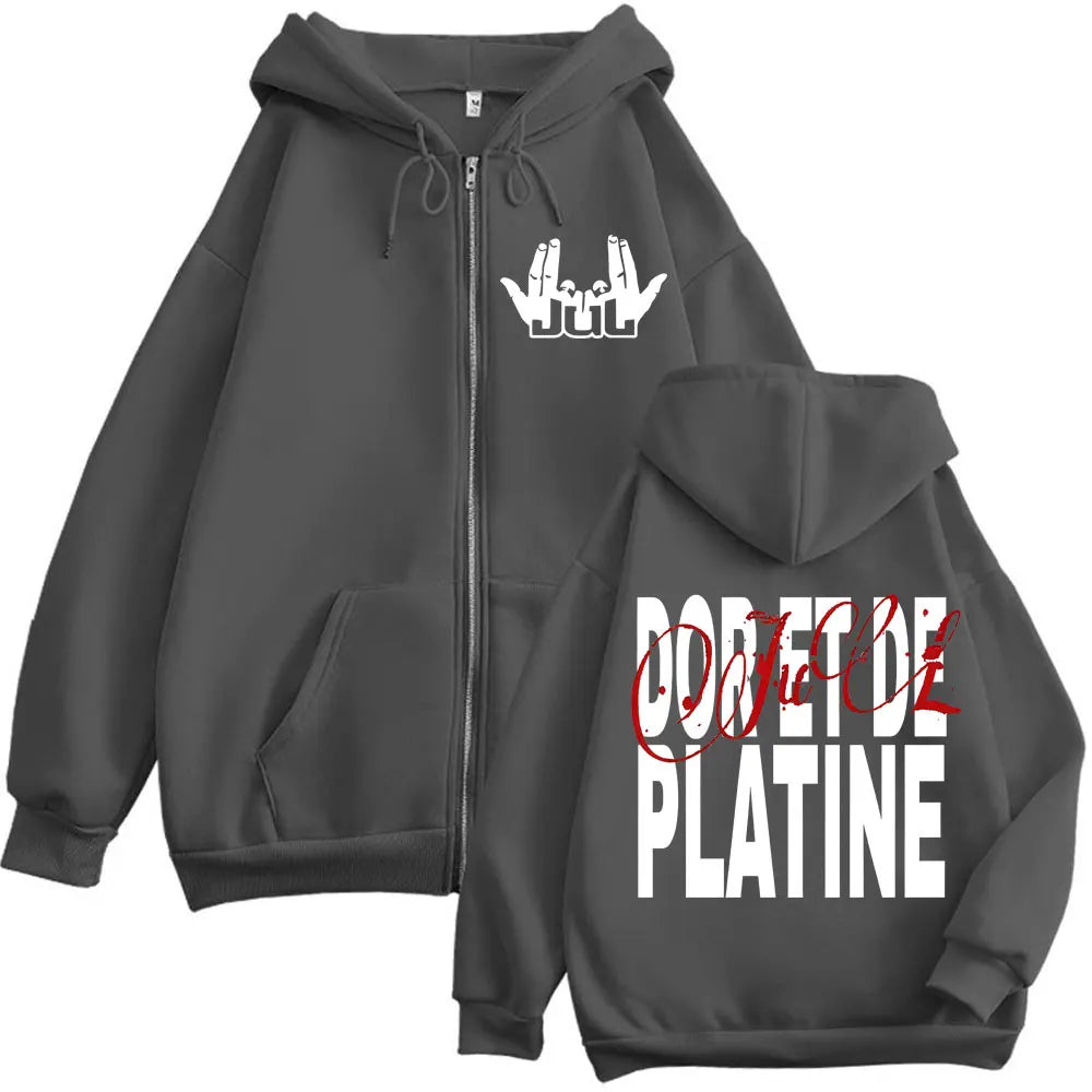 French Rapper JUL Double Sided Print Zipper Hoodie Men Women Clothing Hip Hop Zip Up Sweatshirts High Quality Fashion Pullovers