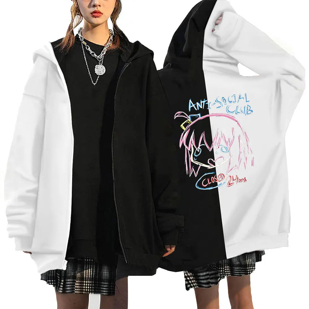 Bocchi The Rock Printing Zipper Hoodie Men Women Casual Personality Hooded Jacket Zip Up Hoodies Sweatshirts