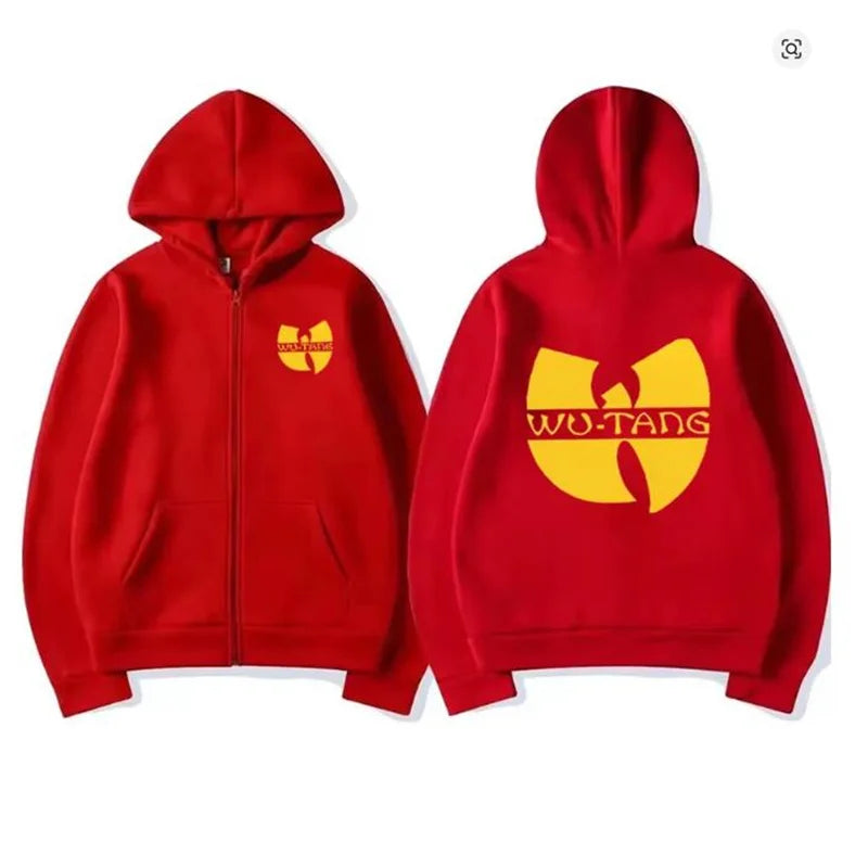 Hip Hop Années 90 Wu Clan T-Tangs Graphics Hoodie Men Women's Punk Zip Up Jacket Long Sleeve Fleece Gothic Coat Loose Streetwear