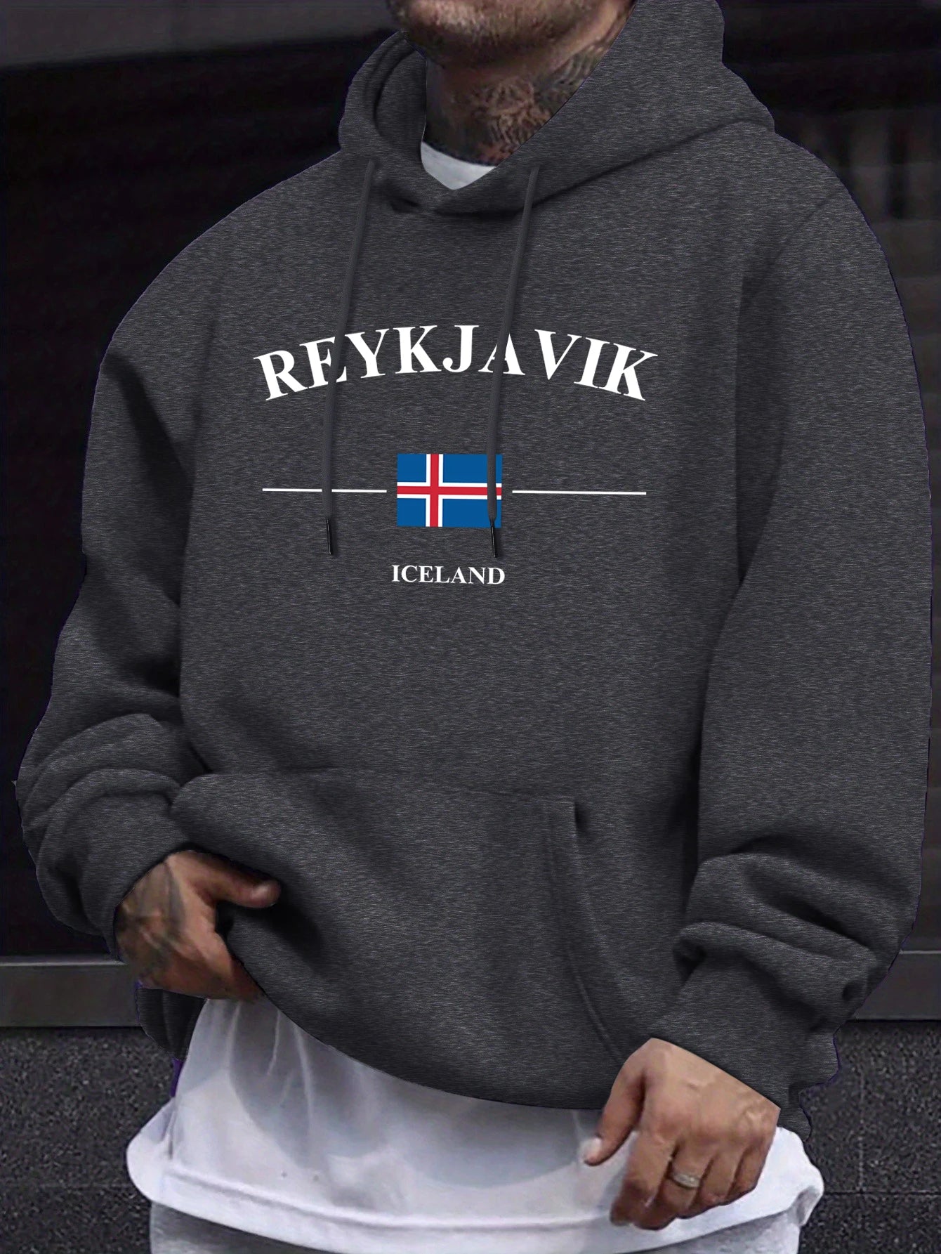 Reykjavik Iceland Letter And Flag Print Hoodie Mens Fleece Autumn Sweatshirt Casual New Streetwear Comfortable Soft Pullovers