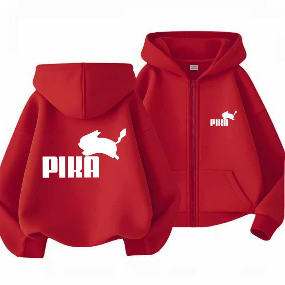 Children Zipper Cardigan Hoodies Print Tops Boy Black Girls Pink Sweatshirt Coat Long Sleeve Casual Fashion Hooded