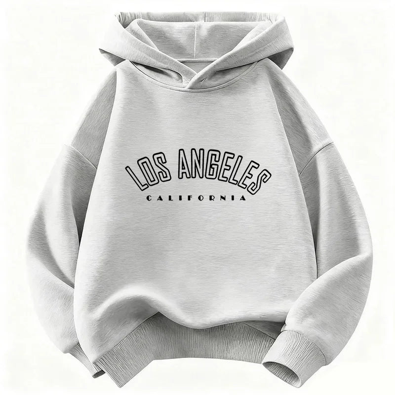 Fall children's casual hooded sweatshirt, fashionable and trendy Los Angeles letter print comfortable and breathable coat top