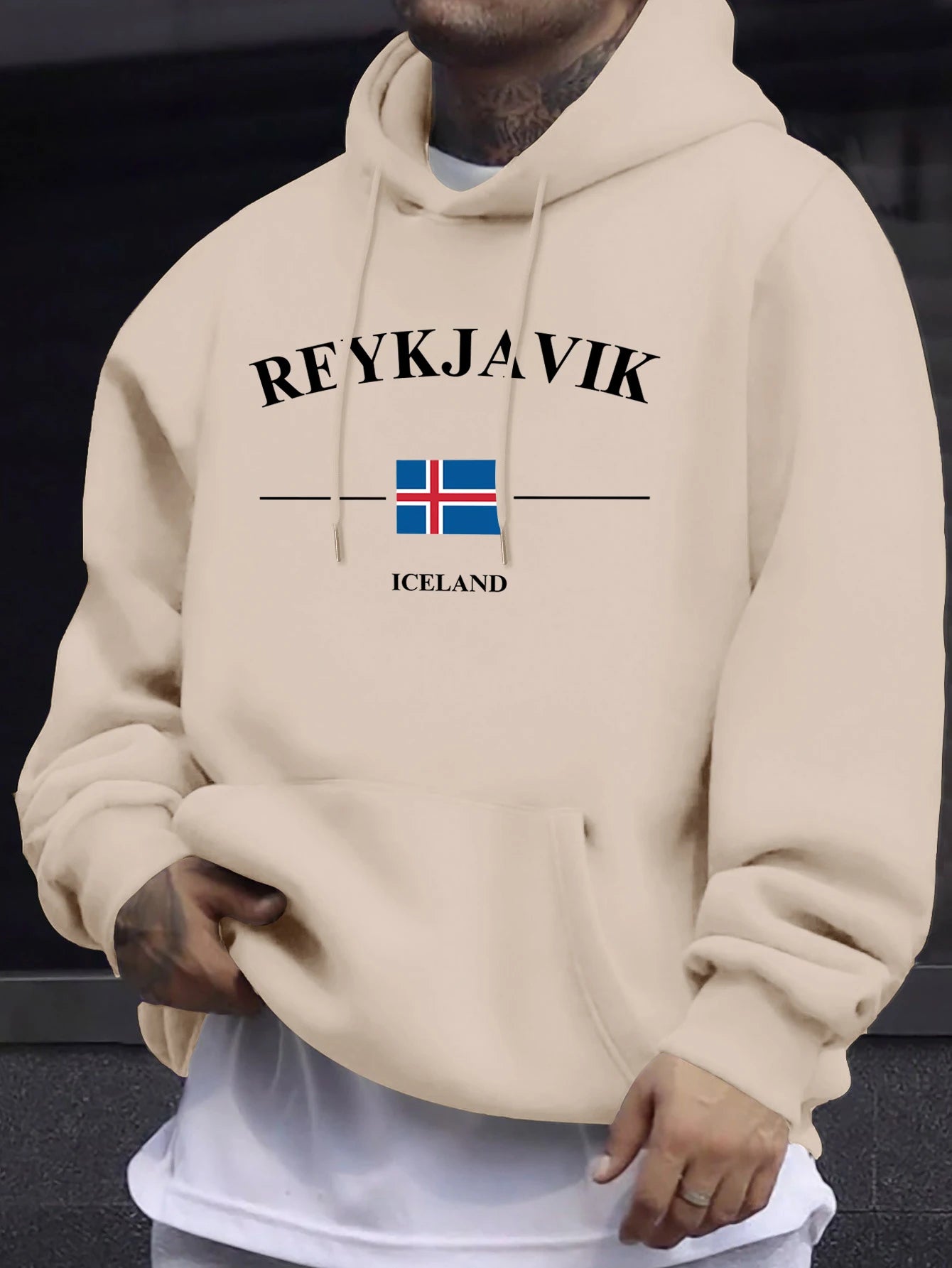 Reykjavik Iceland Letter And Flag Print Hoodie Mens Fleece Autumn Sweatshirt Casual New Streetwear Comfortable Soft Pullovers