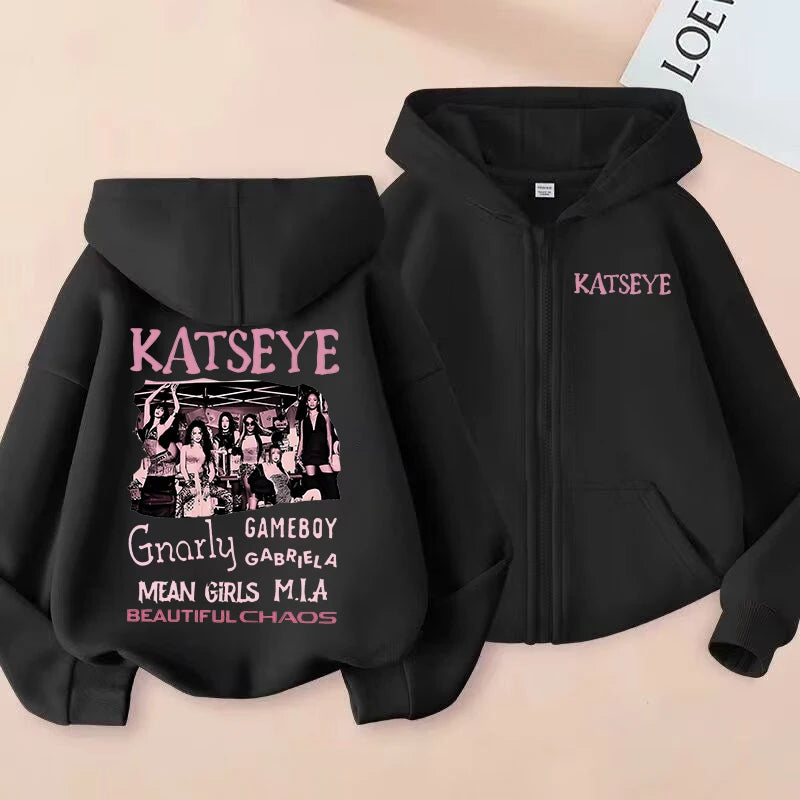 2026 New Toddler Girl Clothes Katseye Zipper Hoodie Boys Fashion Casual Sweatshirt Kids KATSEYE Zip UP Hooded Tops