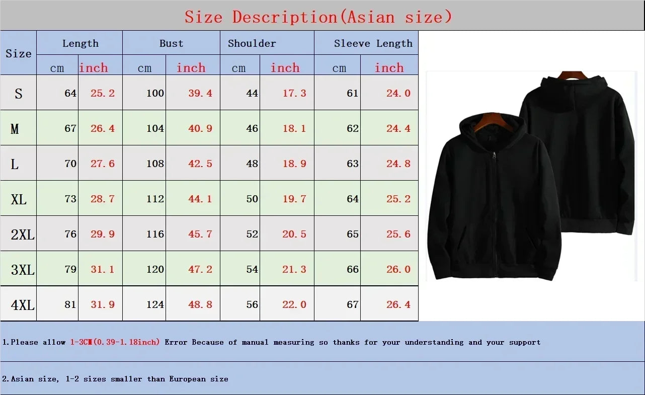 High Street Hoodie Men Retro Zip Long Sleeve Loose Black White Coats Harajuku Casual Gothic Hooded Sweatshirt Y2K Streetwear