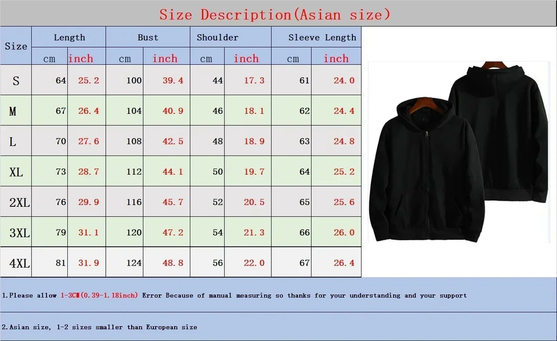 High Street Hoodie Men Retro Zip Long Sleeve Loose Black White Coats Harajuku Casual Gothic Hooded Sweatshirt Y2K Streetwear
