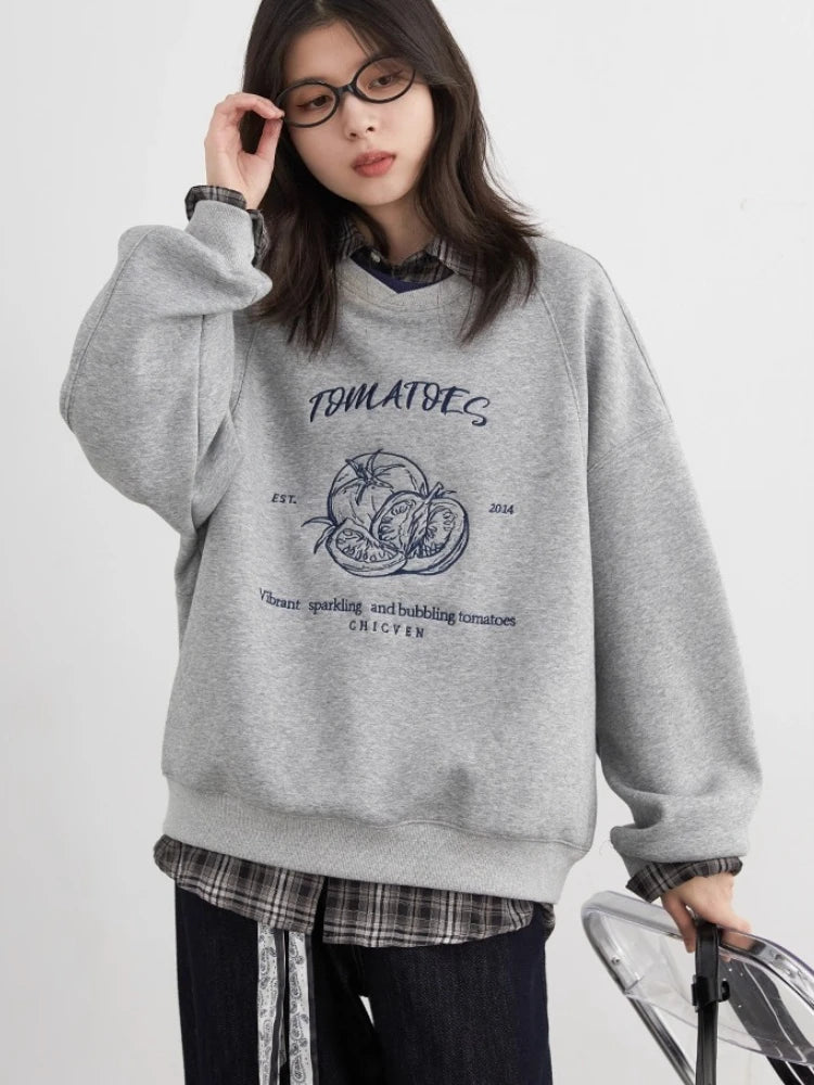 CHIC VEN Women Sweatshirts Loose Casual Design Contrasting Color Female Pullover Embroidery Pullover Coat Autumn Winter 2025