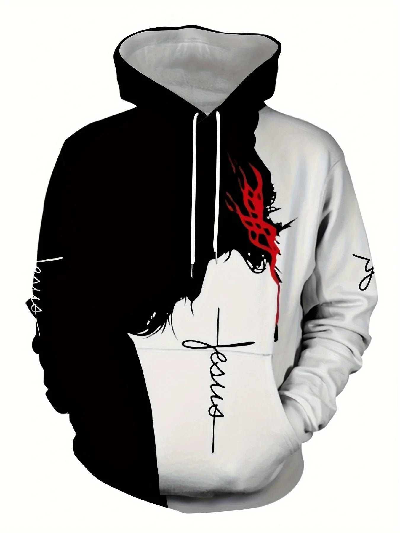 The new men's hoodie for the autumn of 2025 features a casual fashionable and sporty 3D Christ Jesus pattern print