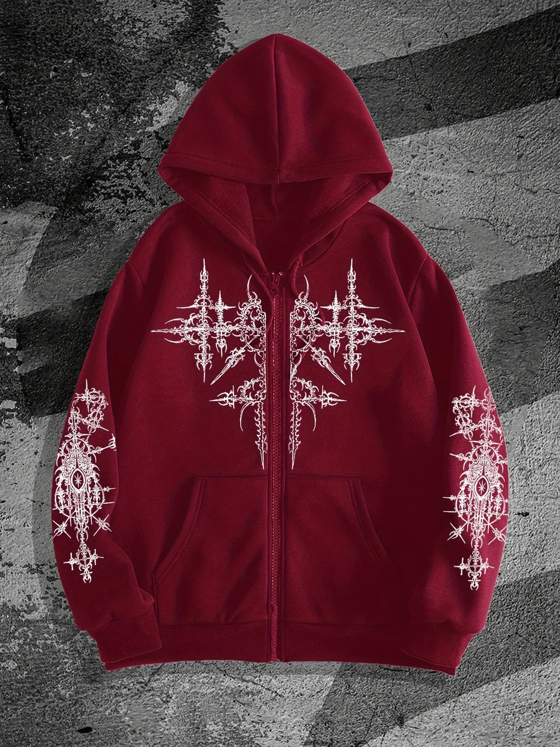 Unisex Gothic Dark Print Zip-Up Hoodie Trendy Streetwear Casual Everyday Fashion Unisex Style Holiday Gift
