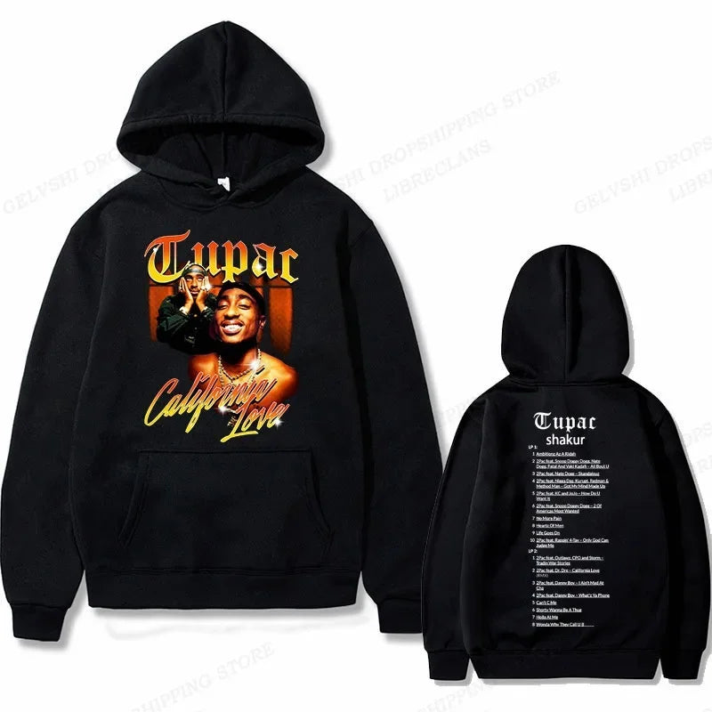 Tupac 2pac Graphic Hoodie Men Clothing Fashion Oversized Hip Hop Comfortable Autumn Winter Sweatshirt Male Casual Fleece Hoodies