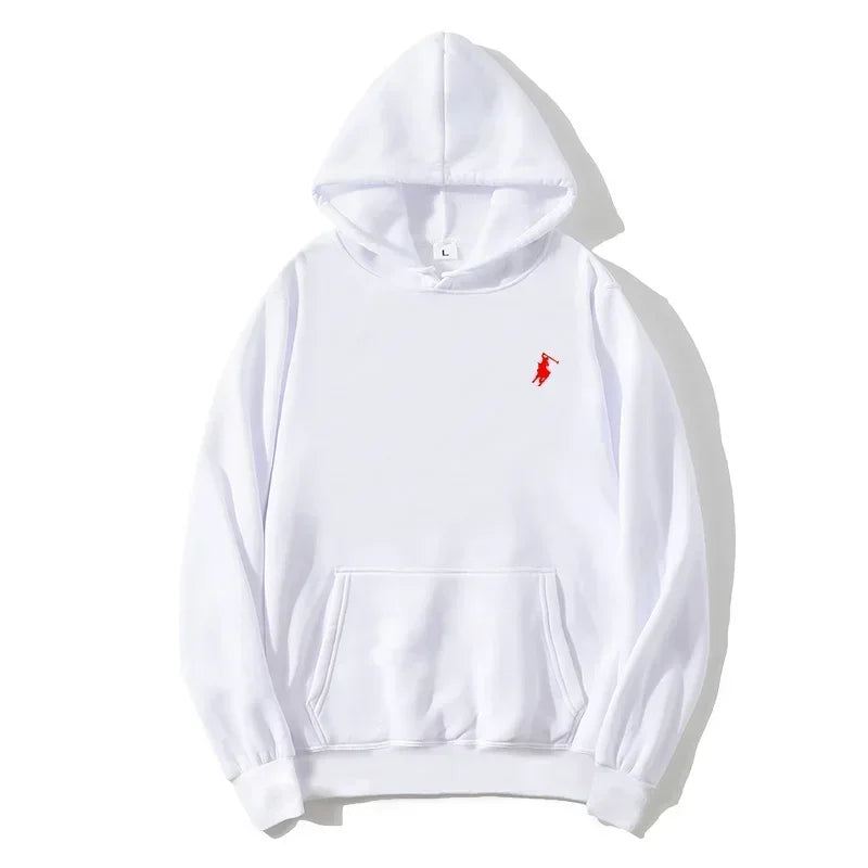 2026 polo print hooded sweatshirt for autumn and winter, suitable for both men and women, loose white couple's casual sweatshirt