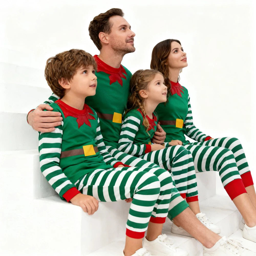 Green Santa Claus Cosplay Family Look Clothes Striped Christmas Family Matching Pajama Sets Father Mother Kids Couples Pyjamas