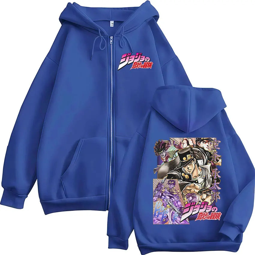 Anime Jojo Bizarre Adventure Joseph Joestar Manga Zipper Hoodies Men Women Clothing Fashion Hip Hop Zip Up Sweatshirts Pullovers