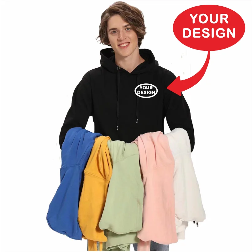 Customized Hooded Sweatshirt With LOGO Printing Embroidery Personalized Photos Casual 100% Pure Cotton And Plush Thick Pullover