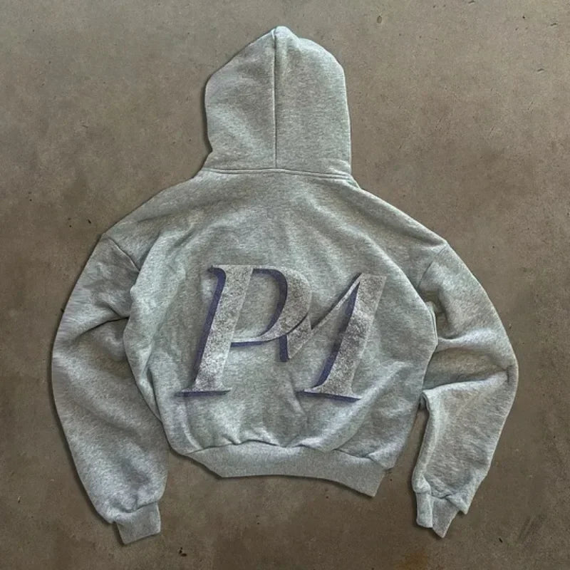 2000s New PM Fashion Men Hoodies Harajuku Hip Hop Printing Long Sleeve Coats Loose zipper Hooded Sweatshirt Men Women Streetwear