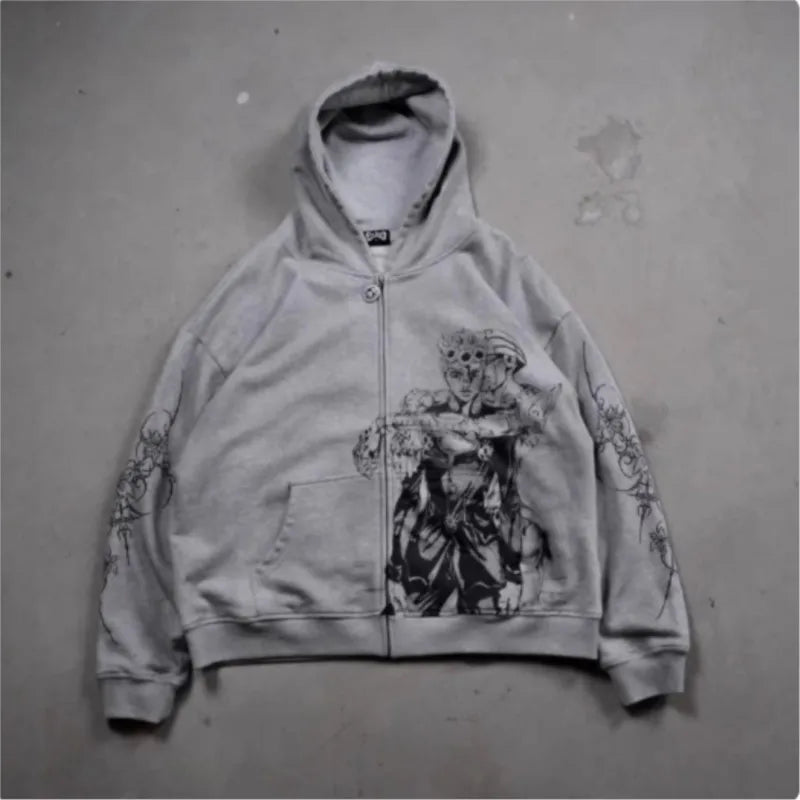 Streetwear Y2k Sweatshirt Harajuku Bizarre Adventure Zip Up Hoodies Oversized Mens Womens Zipper Hoodie Hip Hop Couple Hoodie