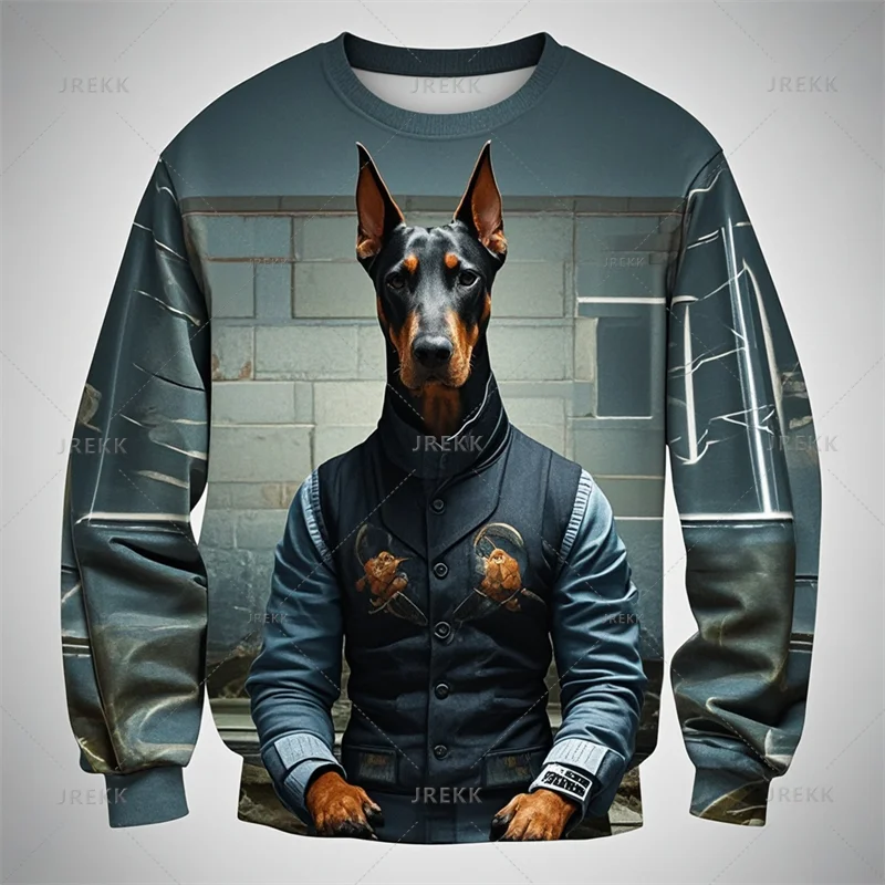 Cool Animal Dobermann 3D Printing Sweatshirts Doggy Dobermann Graphic Round Neck Hoodies Kid Fashion Clothing Mens Sweatshirts
