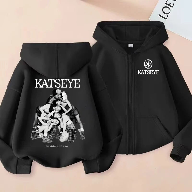 2026 New Toddler Girl Clothes Katseye Zipper Hoodie Boys Fashion Casual Sweatshirt Kids KATSEYE Zip UP Hooded Tops