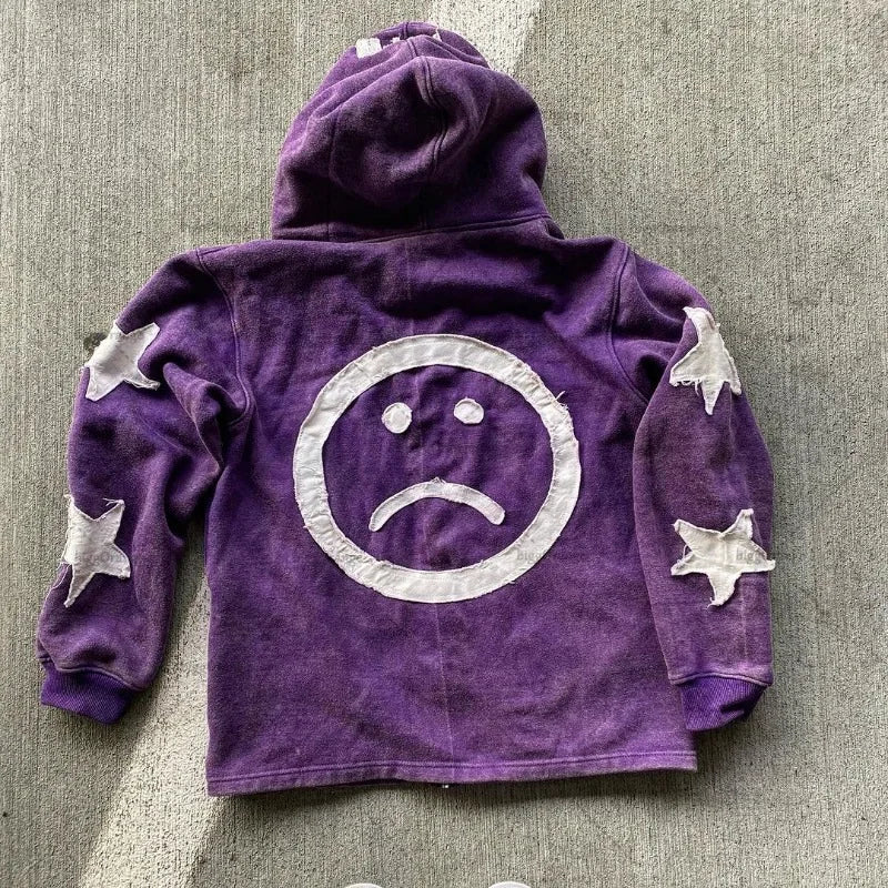 Autumn And Winter Hoodie Patchwork Letter Star Pattern Long Sleeved Pullover Hoodie Harajuku Fashionable Loose Versatile Jackets