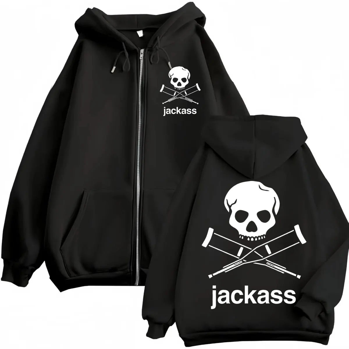 Jackass Logo Double Sided Print Zipper Hoodie High Quality Fashion Zip Up Hooded Sweatshirt Men Women Casual Oversized Pullovers