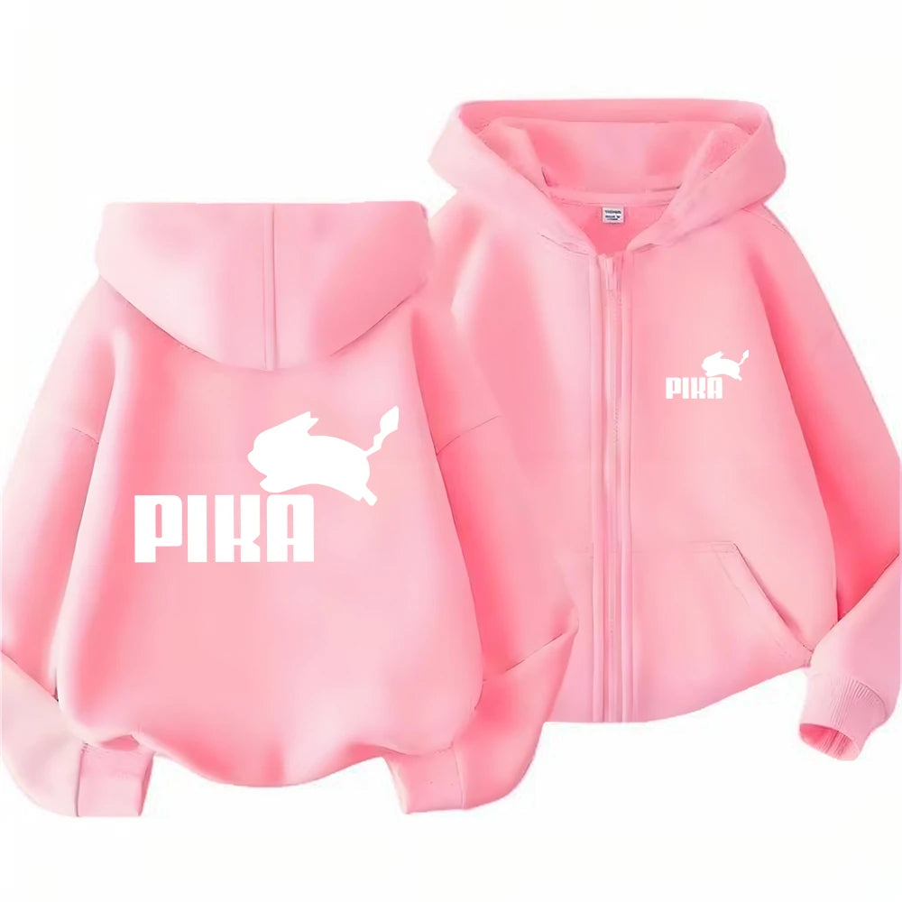 Children Zipper Cardigan Hoodies Print Tops Boy Black Girls Pink Sweatshirt Coat Long Sleeve Casual Fashion Hooded
