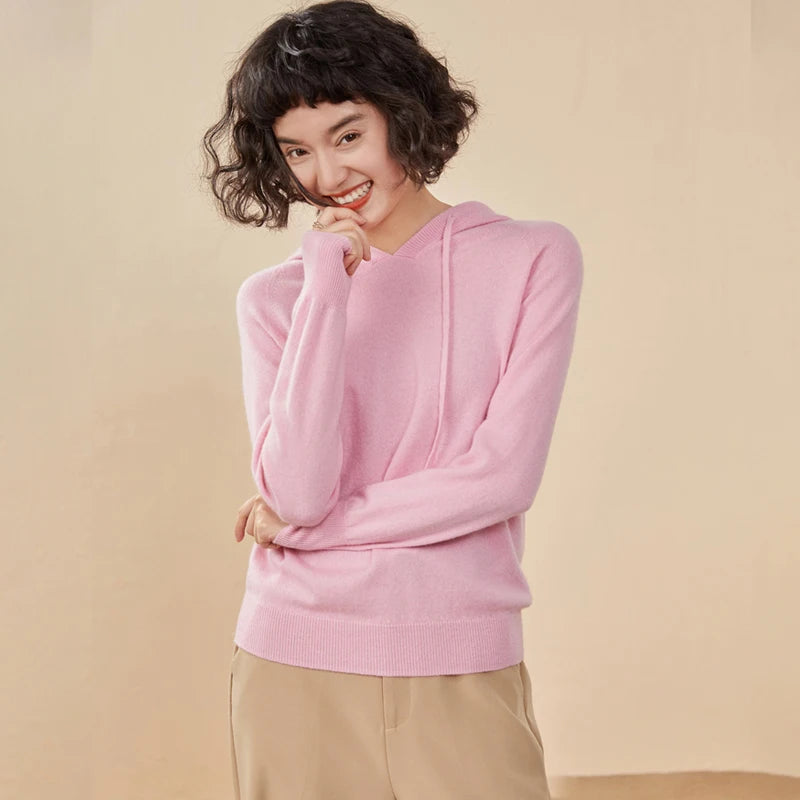 CHICUU Women Cashmere Hoodie Sweater 100% Cashmere Pullover Knitwear Autumn Winter Casual Style Hoodie Soft Warm Clothing Tops