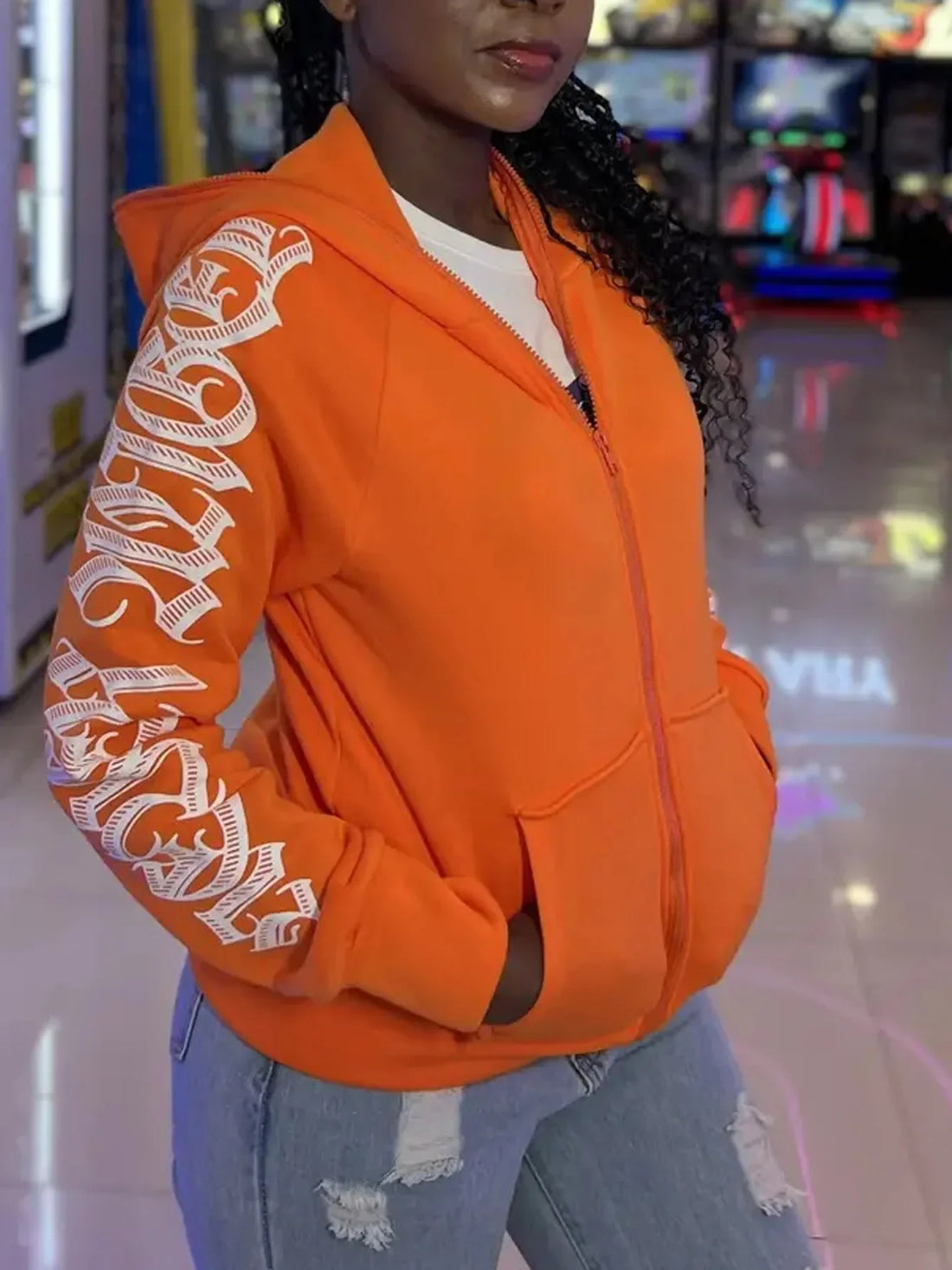 New 2025 Winter Letter Printed Zip Up Hoodie Streetwear Women Cyber Y2k Jackets Cardigan Gothic Punk Clothes Sweatshirts