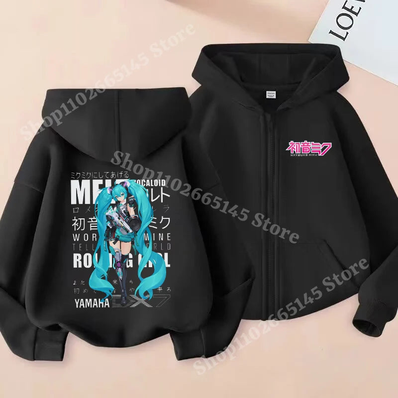 Hatsune Miku Zipper Hoodies Coat Girls Cute Hooded Cardigan Kids Spring Autumn Jacket Long Sleeves Fashion Children Clothes Gift