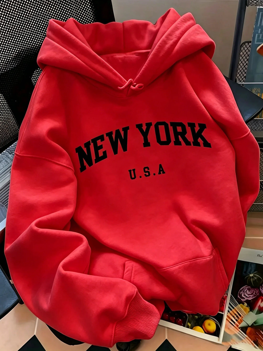 Men Women New York USA Graphic Hoodie  Loose Sweatshirt Vintage Streetwear Casual Soft Fleece Hooded Pullover Autumn Daily Wear