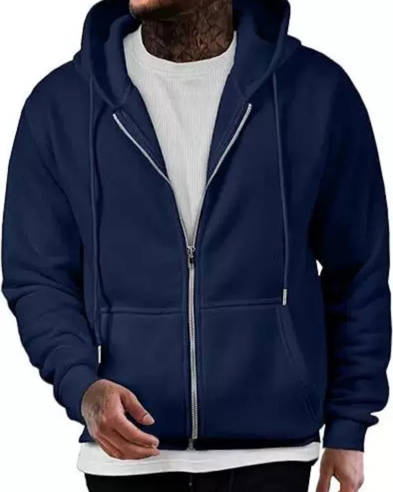 Men's Long Sleeve Zipper Hoodie Autumn Winter Fashion Casual Loose Fit Sweatshirt Sportswear Male Outfit