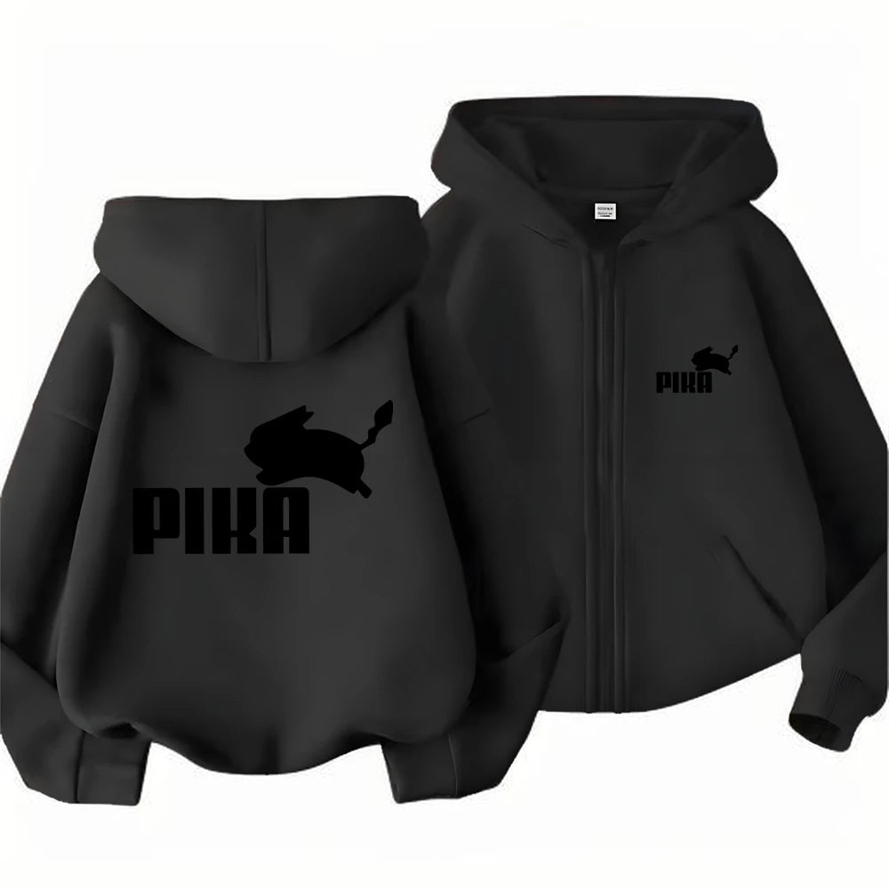 Children Zipper Cardigan Hoodies Print Tops Boy Black Girls Pink Sweatshirt Coat Long Sleeve Casual Fashion Hooded
