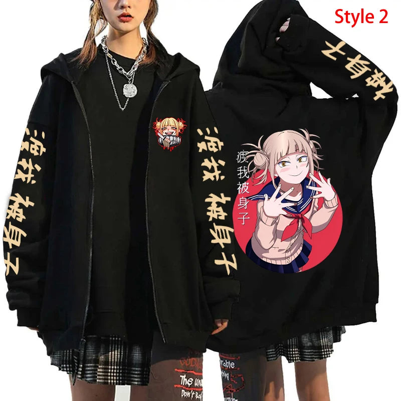 Hot Himiko Toga Anime Cosplay Pullovers Tops Zipper Hoodie Fashion Autumn Winter Long Sleeve Zip Sweatshirts for Man Woman