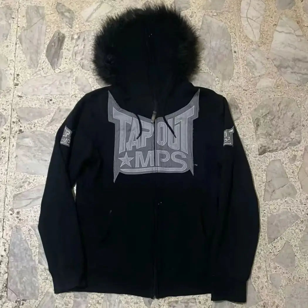 Y2K MMA Lint Sweatshirt Gothic Vintage Pattern Oversized Hooded ZipUp Sweatshirt Trend Men Women Fashion Casual Streetwear