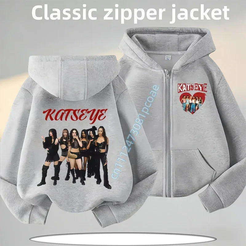 KATSEYE Children's Zippered Pullover Hoodie Boys' Sport Shirt Girls' Casual Top Cartoon Print 2026 New Fall/Winter Coat
