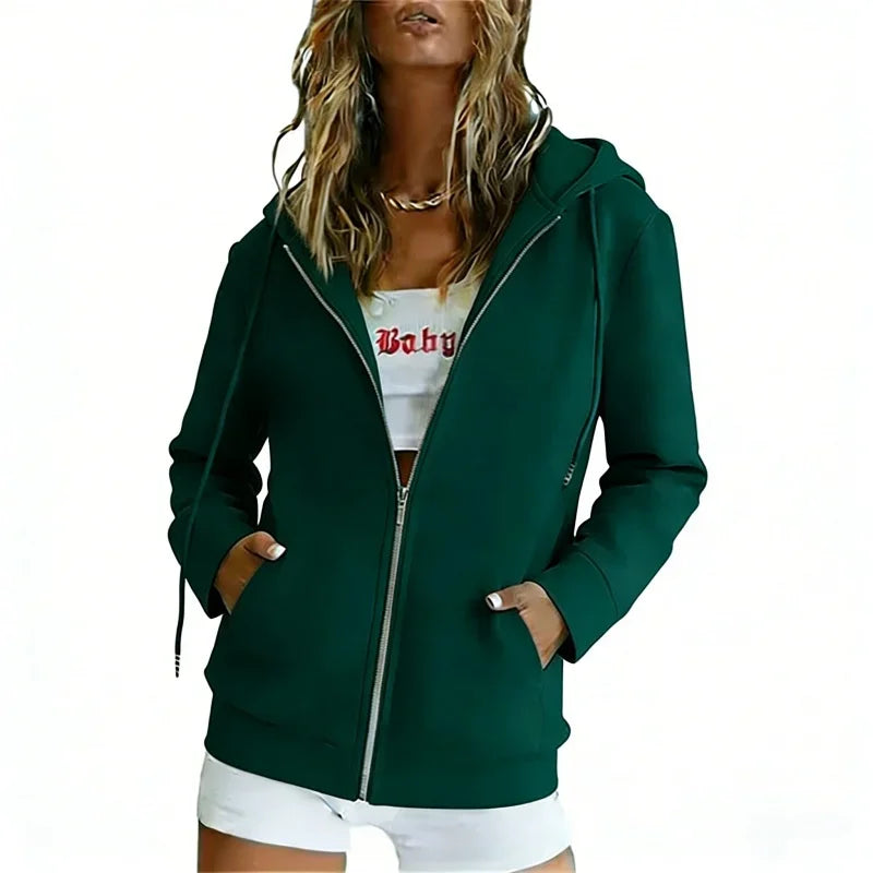 spring autumn Fashion zipper Women Hooded Sweatshirt cardigan Daily Long Sleeve tops Casual large size Hoodies Women Sweatshirt