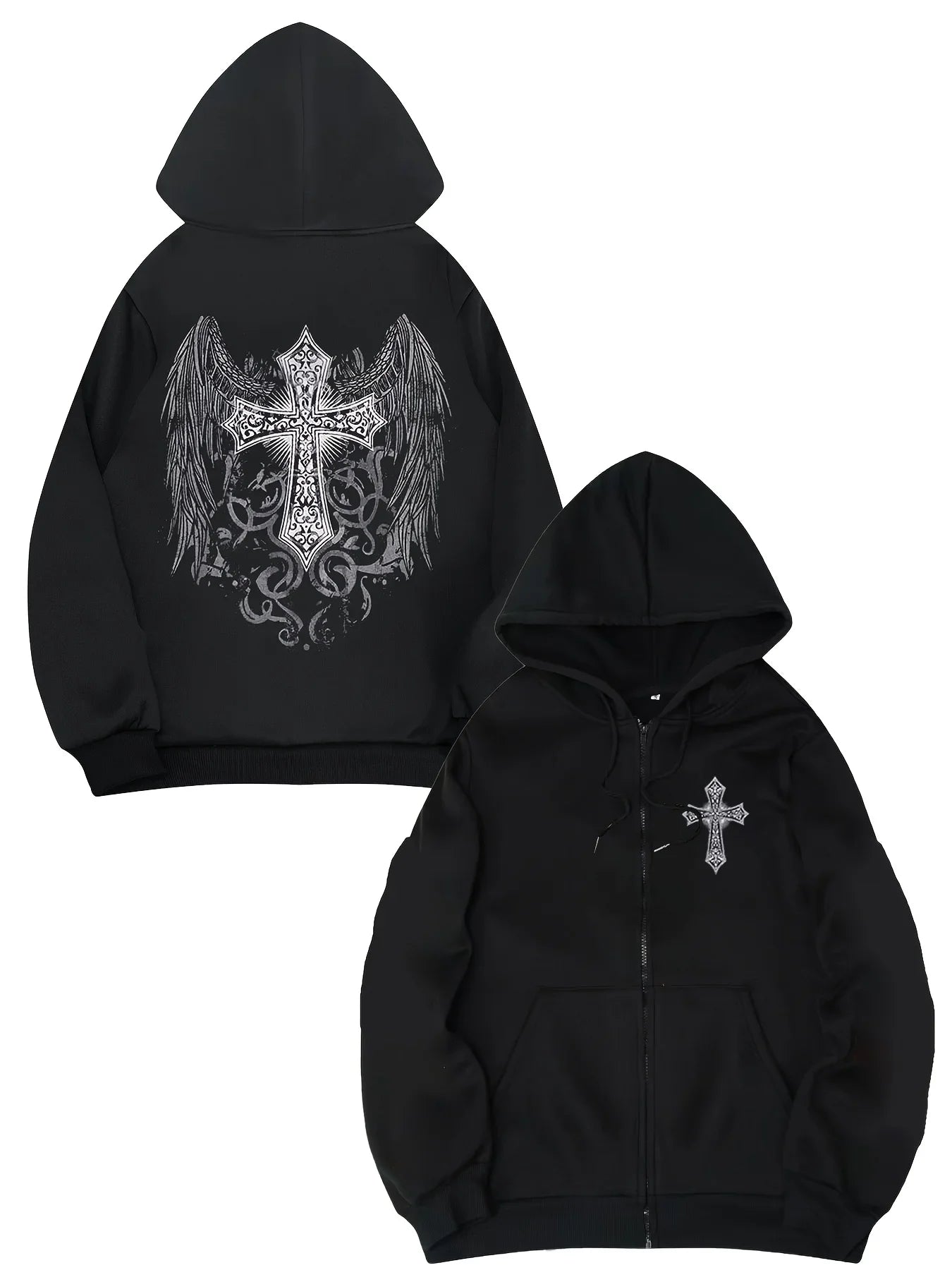 Unisex creative graphic print hooded zip-up sweatshirt stylish and versatile loose fit trendy sweatshirt