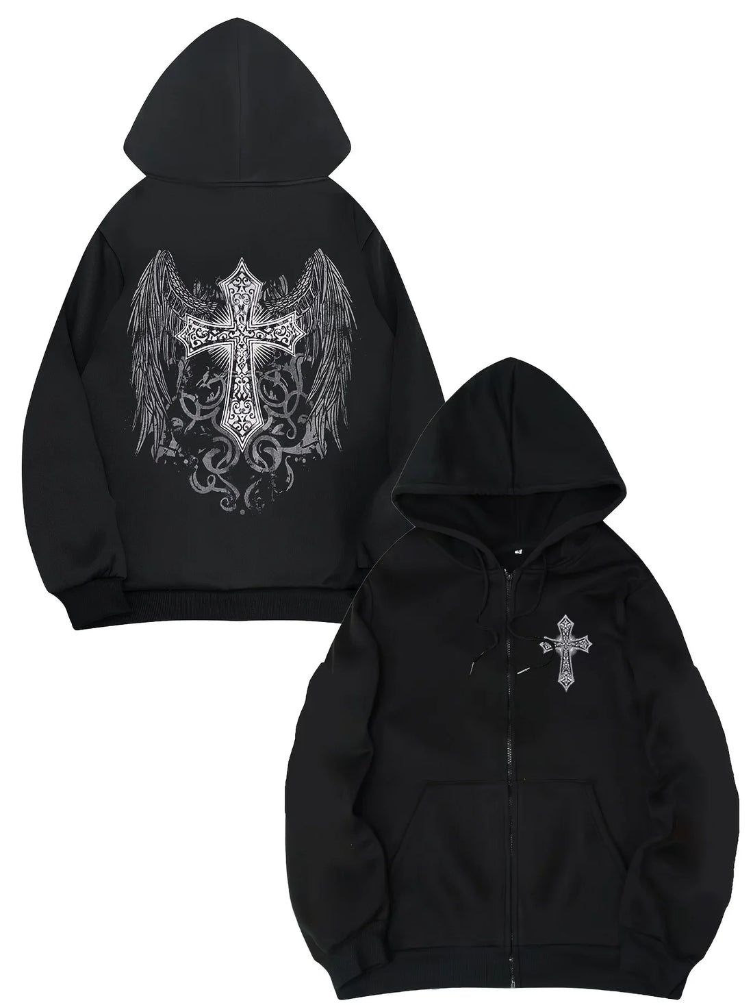 Unisex creative graphic print hooded zip-up sweatshirt stylish and versatile loose fit trendy sweatshirt