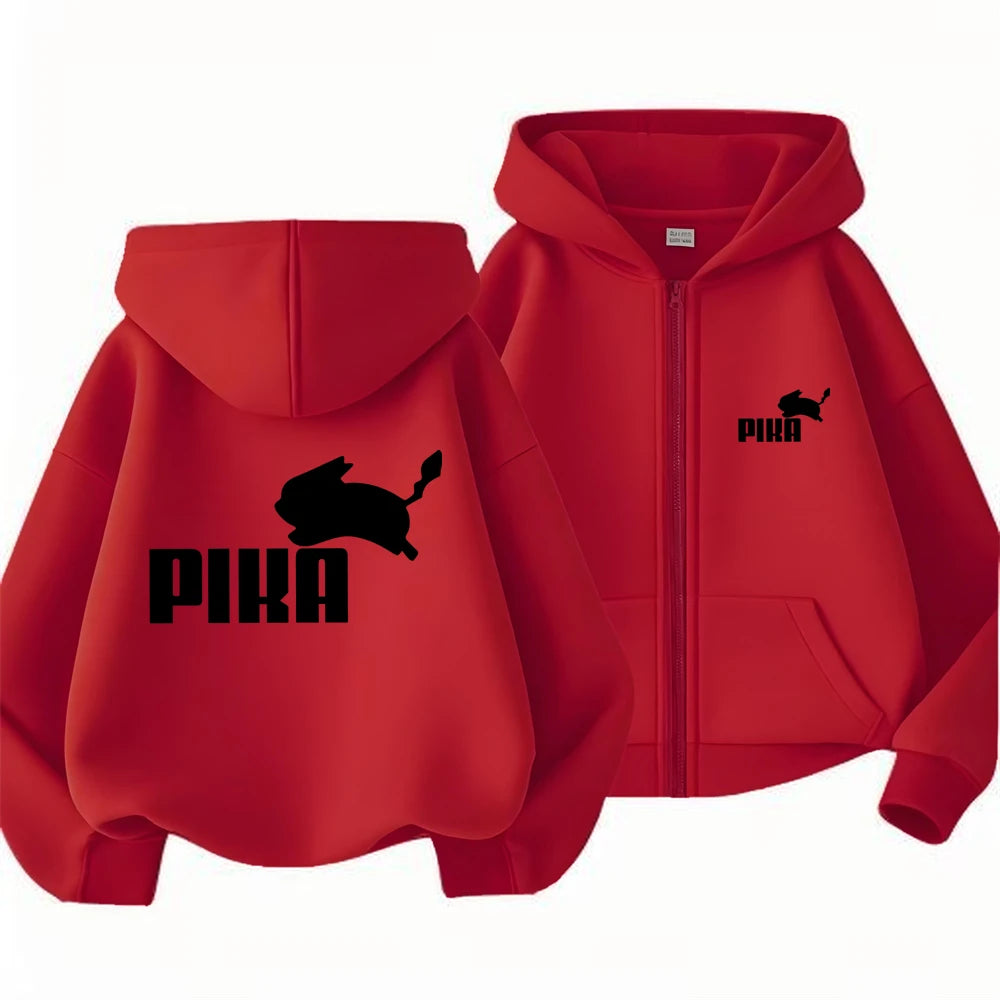 Children Zipper Cardigan Hoodies Print Tops Boy Black Girls Pink Sweatshirt Coat Long Sleeve Casual Fashion Hooded