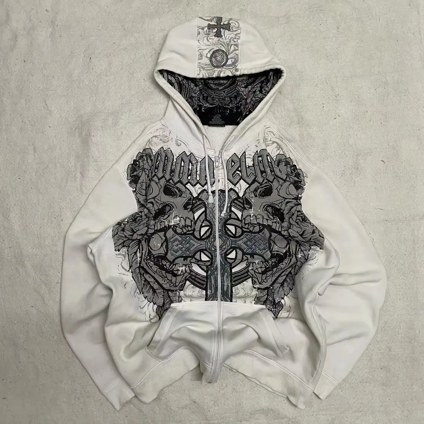 Y2K Clothing New Fashion Letter Embroidery Patch Zipper Hooded Sweater Men Gothic Harajuku Hip Hop Popular Casual Sweatshirt
