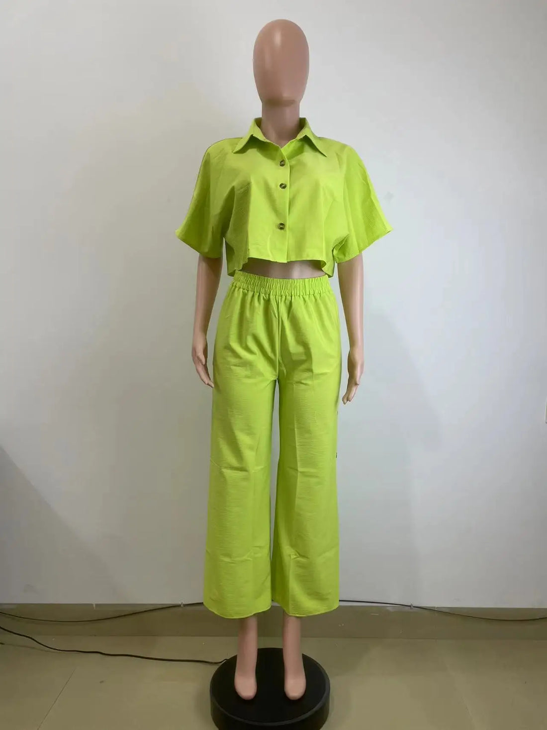 CM.YAYA Fashion Women's Set Short Sleeve shirt Blouses and Button Splicing Side Wide Leg Pants Suits 2024 Two 2Piece Set Outfits