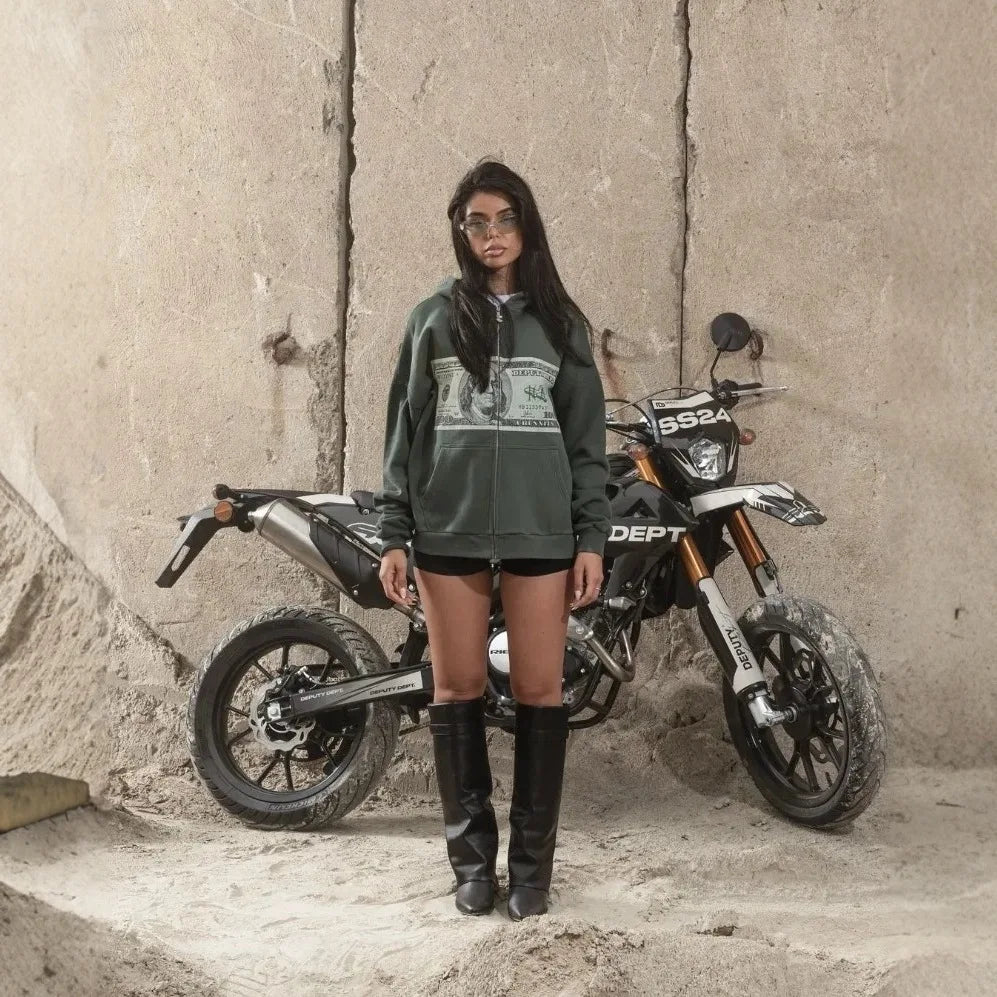 Retro Fashion Printed Pattern Zipper Hoodie Y2k Gothic Street Clothing Men and Women Loose Casual Sportswear k pop clothes