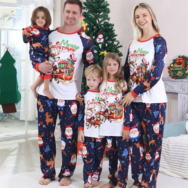 Christmas Family Matching Sets Father Mother Children Cartoon Pajamas+Pants 2Pcs Xmas Parent-Children Homewear Clothes Suit