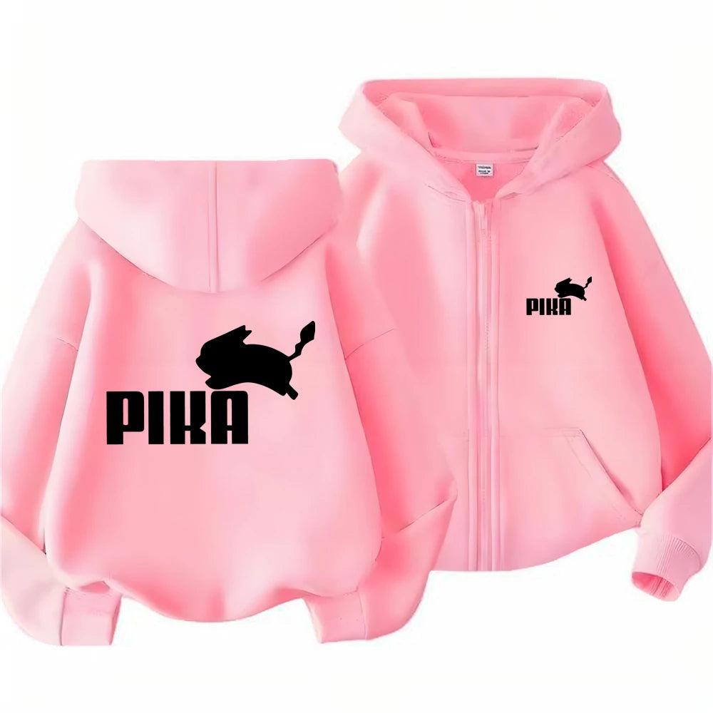 Children Zipper Cardigan Hoodies Print Tops Boy Black Girls Pink Sweatshirt Coat Long Sleeve Casual Fashion Hooded